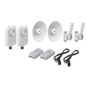 kit de 2 radios b5x con kit de antenas (20dbi), rango de frecuencia extendida (4.9 a 6.4 ghz), incluye inyector poe, cable de alimentación y 2 fleximount xl para alineación, distancia de hasta 8 km