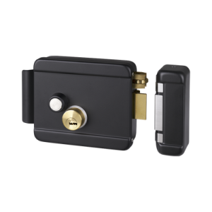 cerradura eléctrica con botón de salida / incluye llave / exterior / derecha / color negro