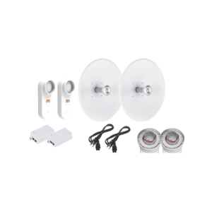 enlace completo de 2 radios c5x con antenas ud tp 27 (27 dbi), rango de frecuencia extendida (5.1 a 6.4 ghz), incluye inyector poe y cable de alimentación y adaptador para la antena