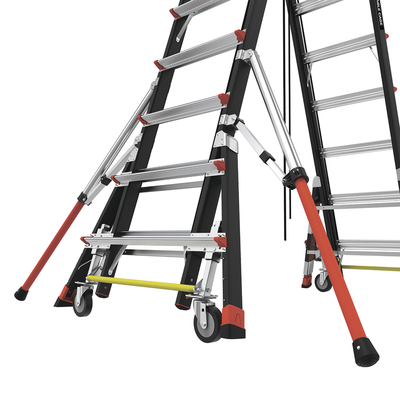 escalera de fibra de vidrio con jaula de 8' 14' (2.44 4.27 m). con ajuste en ruedas (ratchet™ leveler) (sku:18515 817). escalera de fibra de vidrio con jaula de 8' 14' (2.44 4.27 m). con ajuste en ruedas (ratchet™ leveler) (sku:18515 817).