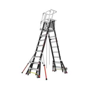 escalera de fibra de vidrio con jaula de 8' 14' (2.44 4.27 m). con ajuste en ruedas (ratchet™ leveler) (sku:18515 817).
