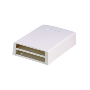 caja de montaje en superficie, con accesorio para resguardo de fibra Óptica, para 12 módulos mini com, color blanco