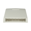 caja de montaje en superficie, con accesorio para resguardo de fibra Óptica, para 6 módulos mini com, color blanco mate