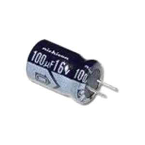 capacitor electrolítico de aluminio, radial de 100 µfd, 16 vcc, 105 °c, 5.0 x 11 mm.
