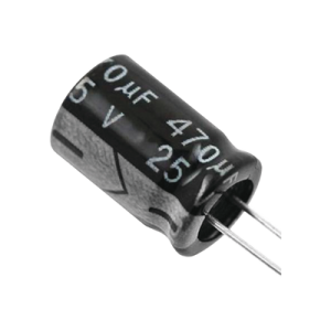 capacitor electrolítico de aluminio, radial de 470 µfd, 25 vcc, 105 °c, 8 x 15 mm.