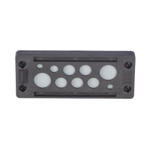 pasacable de 10 orificios de marco rectangular, ip65, 4.41" x 1.42", para cables no terminados, color negro.