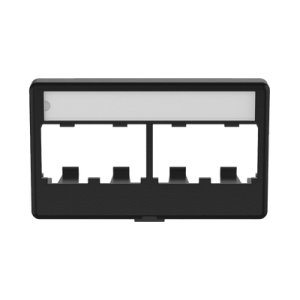 placa de mobiliario modular estándar, salidas para 4 puertos mini com, con espacio para etiquetas, color negro