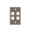 placa de pared vertical, de acero inoxidable, salida para 4 puertos mini com