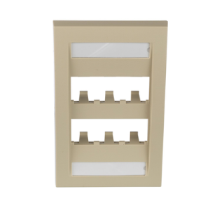 placa de pared vertical ejecutiva, salida para 6 puertos mini com, con espacios para etiquetas, color marfil