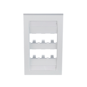 placa de pared vertical ejecutiva, salida para 6 puertos mini com, con espacios para etiquetas, color blanco