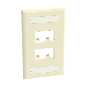 placa de pared vertical clásica, salida para 4 puertos mini com, con espacios para etiquetas, color marfil