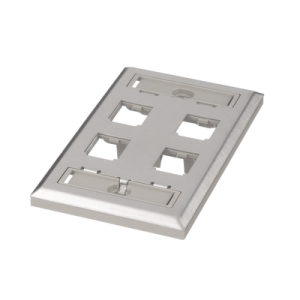 placa de pared vertical, de acero inoxidable, salida para 4 puertos mini com, con espacios para etiquetas