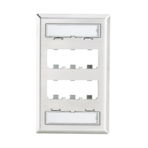 placa de pared vertical, de acero inoxidable, salida para 6 puertos mini com, con espacios para etiquetas
