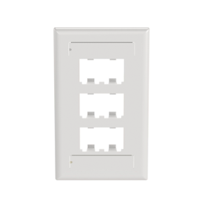 placa de pared vertical clásica, salida para 6 puertos mini com, con espacios para etiquetas, color blanco