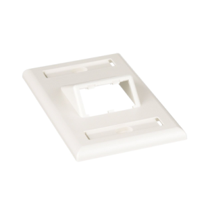 placa de pared vertical clásica, salida para 2 puertos mini com inclinados, con espacios para etiquetas, color blanco mate