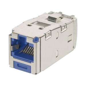conector jack rj45 blindado, llaveado azul, estilo tg, mini com, categoría 6a, de 8 posiciones y 8 cables, color azul