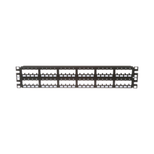 panel de parcheo modular mini com (sin conectores), plano de instalación al ras, sin blindaje, de 48 puertos, 2ur