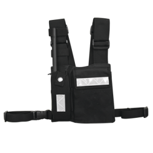 pechera universal sin logo con soporte para radio y bolígrafo más bolsa con cinta adherente para su seguridad.