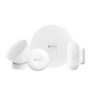 kit de alarma inalambrico / incluye: 1 hub, 1 sensor pir, 1 contacto magnético y 1 smart boton / configuración y visualización por app móvil ezviz / protocolo zigbee