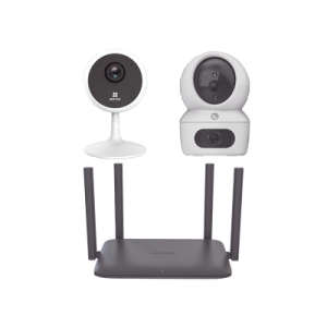 kit de cámaras wifi para uso en interior / incluye 1 pieza cs h7c / 1 pieza cs c1c / 1 pieza de router ds 3wr15x / detección de movimiento / audio bidireccional / 4 puertos 1000 mbps / visión nocturna a color