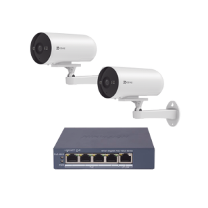 kit de cámaras poe para uso en exterior / poe estandar af / 2 piezas cs h5/3mp/ 1 pieza de switch ds 3e1505p ei/m / vision nocturna a color / ip67 / audio bidireccional / luz y sirena / 4 puertos 1000 mbps poe+ / 1 puerto 1000 mbps uplink