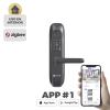 cerradura inteligente / protocolo zigbee / códigos temporales para visitantes / lectura de huella / lectura de tag / contraseña / botón para timbrar / alarma anti intrusión / uso en interior / incluye hub