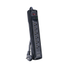 multicontacto con supresor de picos, voltaje de entrada 125 vca nema 5 15p, con 6 salidas nema 5 15r, 2 puertos de carga usb, 1200 joules
