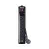 multicontacto con supresor de picos, voltaje de entrada 125 vca nema 5 15p, con 6 salidas nema 5 15r, 2 puertos de carga usb, 1200 joules