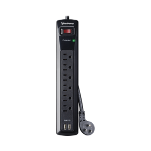 multicontacto con supresor de picos, voltaje de entrada 125 vca nema 5 15p, con 6 salidas nema 5 15r, 2 puertos de carga usb, 1200 joules