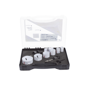 kit de broca sierras (3/4 2 1/4 in) incluye 6 piezas de broca sierras, 2 adaptadores y resorte de expulsión.