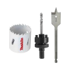 juego para instalación de cerraduras con broca sierra bi metal y juego de brocas tipo manita (bim 2 1/8”, adaptador con broca piloto plano (1x6”).