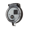 dispositivo circular de puertos de acceso a datos, con dos espacios para módulos mini com y un receptáculo nema 5 15r, protección ip66, de 3" de diámetro