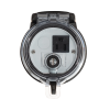 dispositivo circular de puertos de acceso a datos, con dos espacios para módulos mini com y un receptáculo nema 5 15r, protección ip66, de 3" de diámetro