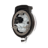 dispositivo circular de puertos de acceso a datos, con dos espacios para módulos mini com y un receptáculo nema 5 15r, protección ip66, de 3" de diámetro