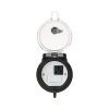 dispositivo circular de puertos de acceso a datos, con dos espacios para módulos mini com y un receptáculo nema 5 15r, protección ip66, de 3" de diámetro