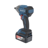 llave de impacto inalámbrica de 20 v, incluye 2 baterías de 4.0 ah, cargador y estuche plástico.