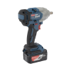 llave de impacto inalámbrica de 20 v, incluye 2 baterías de 5.0 ah, cargador y estuche plástico.