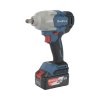 llave de impacto inalámbrica de 20 v, incluye 2 baterías de 5.0 ah, cargador y estuche plástico.