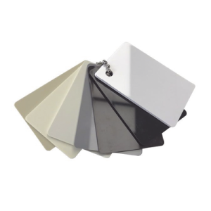 muestrario, de colores con acabados gloss/brilloso para los atenuadores, teclados, interruptores y accesorios lutron.