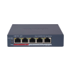 switch poe+ / monitoreable / 4 puertos 10/100 mbps poe+ / 1 puerto 10/100 mbps uplink / configuración nube hik partnerpro / modo extendido hasta 300 metros / 45 w