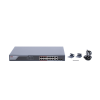 switch poe+ / monitoreable / 16 puertos 10/100 mbps poe+ / 2 puertos 1000 mbps uplink / 2 puertos sfp de uplink / configuración nube hik partner pro / modo extendido hasta 300 metros / 230 w