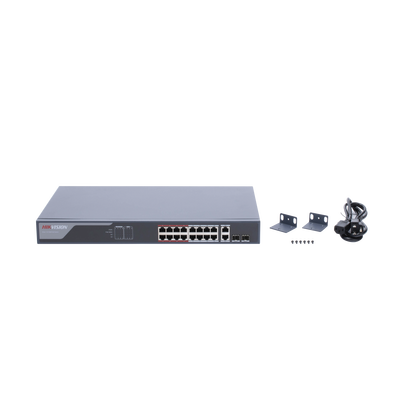 switch poe+ / monitoreable / 16 puertos 10/100 mbps poe+ / 2 puertos 1000 mbps uplink / 2 puertos sfp de uplink / configuración nube hik partner pro / modo extendido hasta 300 metros / 230 w switch poe+ / monitoreable / 16 puertos 10/100 mbps poe+ / 2 puertos 1000 mbps uplink / 2 puertos sfp de uplink / configuración nube hik partner pro / modo extendido hasta 300 metros / 230 w
