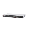 switch poe+ / monitoreable / 16 puertos 10/100 mbps poe+ / 2 puertos 1000 mbps uplink / 2 puertos sfp de uplink / configuración nube hik partner pro / modo extendido hasta 300 metros / 230 w