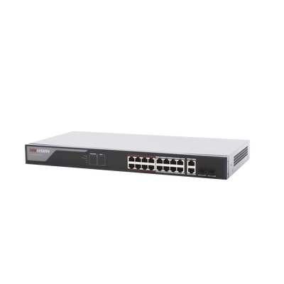 switch poe+ / monitoreable / 16 puertos 10/100 mbps poe+ / 2 puertos 1000 mbps uplink / 2 puertos sfp de uplink / configuración nube hik partner pro / modo extendido hasta 300 metros / 230 w switch poe+ / monitoreable / 16 puertos 10/100 mbps poe+ / 2 puertos 1000 mbps uplink / 2 puertos sfp de uplink / configuración nube hik partner pro / modo extendido hasta 300 metros / 230 w