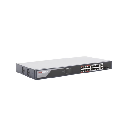 switch poe+ / monitoreable / 16 puertos 10/100 mbps poe+ / 2 puertos 1000 mbps uplink / 2 puertos sfp de uplink / configuración nube hik partner pro / modo extendido hasta 300 metros / 230 w switch poe+ / monitoreable / 16 puertos 10/100 mbps poe+ / 2 puertos 1000 mbps uplink / 2 puertos sfp de uplink / configuración nube hik partner pro / modo extendido hasta 300 metros / 230 w
