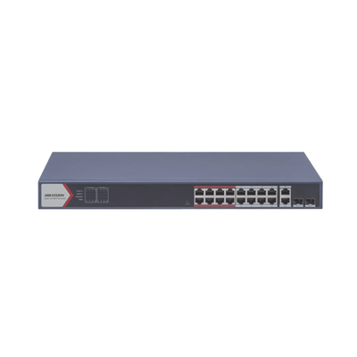 switch poe+ / monitoreable / 16 puertos 10/100 mbps poe+ / 2 puertos 1000 mbps uplink / 2 puertos sfp de uplink / configuración nube hik partner pro / modo extendido hasta 300 metros / 230 w switch poe+ / monitoreable / 16 puertos 10/100 mbps poe+ / 2 puertos 1000 mbps uplink / 2 puertos sfp de uplink / configuración nube hik partner pro / modo extendido hasta 300 metros / 230 w
