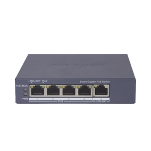switch gigabit poe+ / administrable / 4 puertos 1000 mbps poe+ / 1 puerto 1000 mbps uplink / configuración nube hik partnerpro / modo extendido hasta 300 metros / 60 watts