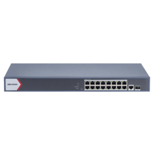 switch gigabit poe+ / monitoreable / 16 puertos 1000 mbps poe+ / 1 puerto 1000 mbps de uplink / 1 puerto sfp / configuración nube desde hik partnerpro / modo extendido hasta 300 metros / 130 watts