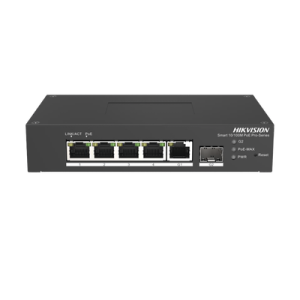 switch poe+ industrial de escritorio / administrable / 4 puertos 10/100 mbps poe+ / 1 puerto 1000 mbps uplink / 1 puertos sfp / configuración nube hik partnerpro / modo extendido hasta 300 metros / 60 watts