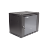 gabinete para montaje en pared piso / puerta de cristal templado / cuerpo fijo / 9 unidades de rack / 19" / fabricado en acero